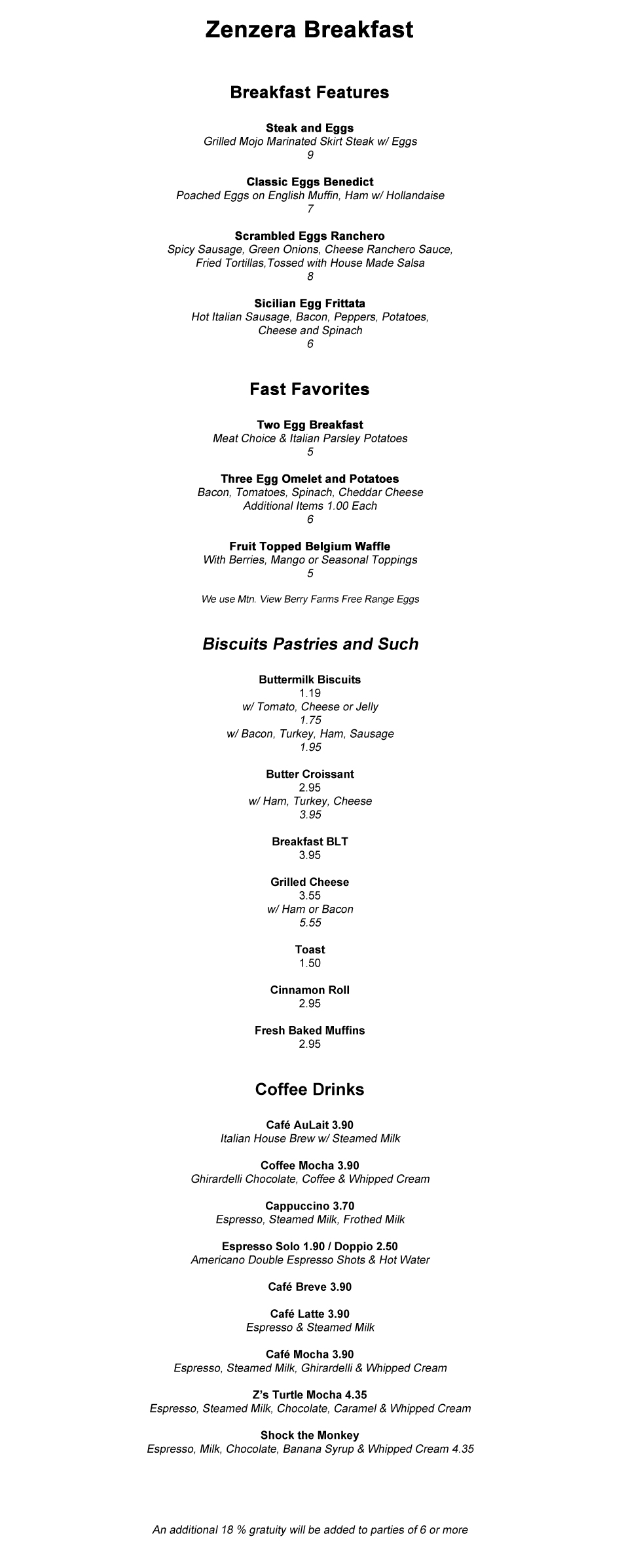 Breakfast Menu