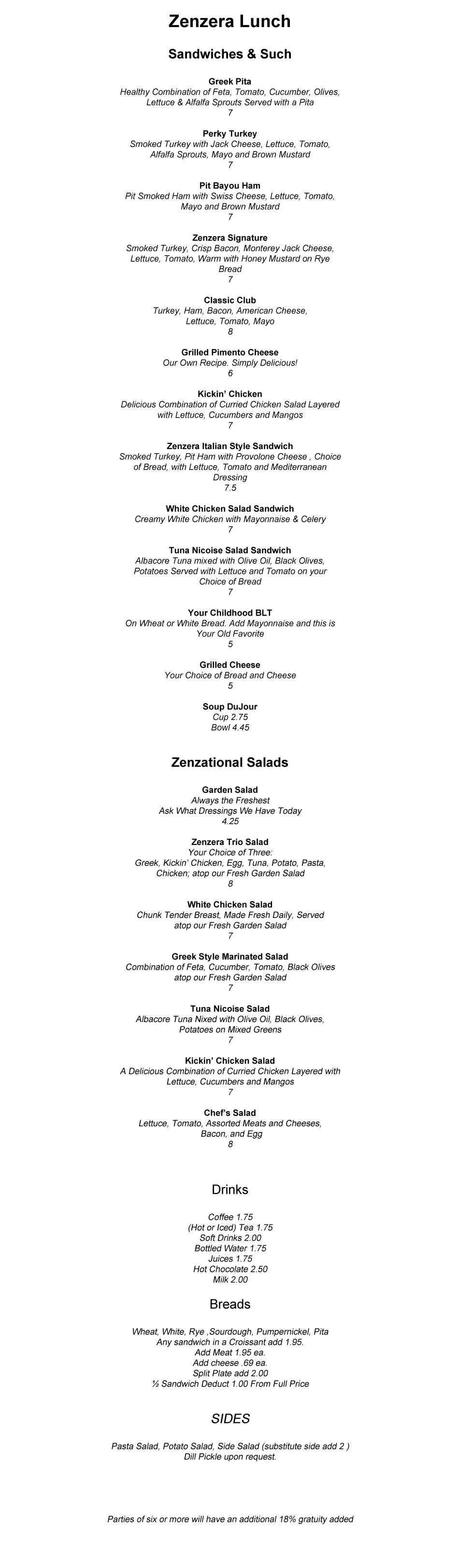 Lunch Menu